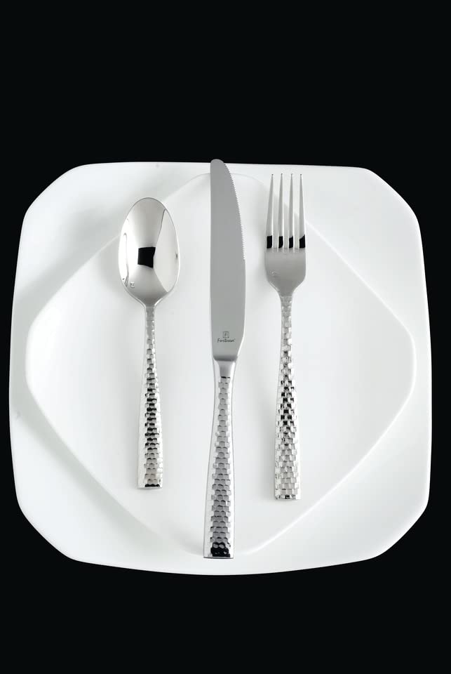 FORTESSA Lucca 18/10 Stainless Steel Flatware, 5 Piece Place Setting With Table Knives, Forks and Spoons (Service For 1), Dishwasher Safe, Polished Lucca Faceted 5-Piece Place Setting