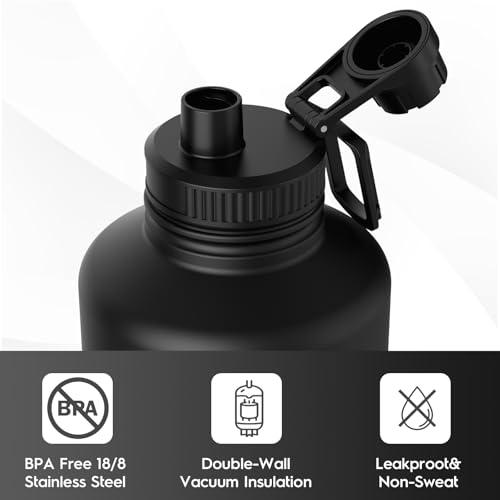 Navigate 64oz Insulated Water Bottle for Sports, Keep Cold 24H Black 64 Ounces