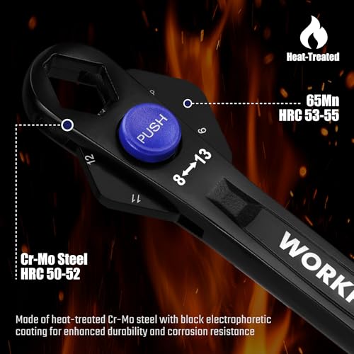 WORKPRO 2-piece 12-in-1 universal adjustable wrench set with metric and SAE sizes