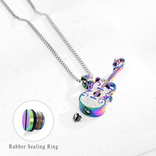 Guitar Cremation Jewelry for Ashes Stainless Steel Urn Necklace for Ashes Musical Instrument Memorial Pendant Keepsake Jewelry Music Guitar Urn Necklace for Women Men rainbow