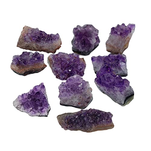 Raw Amethyst Clusters 10Pcs Real Natural Amethyst Crystals Geode Deep Purple Gemstones Bulk Healing Stones Meditation Home Decoration（30g-40g/pcs） Grade B-Deep purple