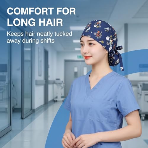 Women's surgical cap with buttons for long hair, adjustable cotton work cap, breathable surgical cap, doctor's cap for hospital, clinic, laboratory, one size