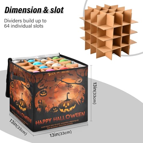 YETTASBIN Halloween Pumpkin Large Christmas Ornament Storage Box with Zipper & Adjustable Dividers, Storage Container with Lid & Handles for 64 Holiday Ornaments 3-Inch, 13 x 13 Inch
