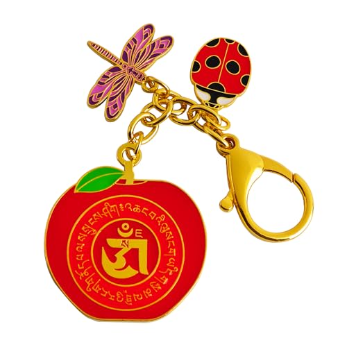 Feng Shui Harmony Apple With Ladybug & Dragonfly Keychain Peace Luck Amulet Keychain