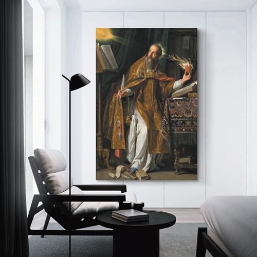 Saint Augustine of Hippo Champaigne Baroque Catholic Bishop Flaming Heart Quill Books Canvas Printing Wall Art Prints Wall Decor Posters Scandinavian Bohemian Living Room Office 16x24inch(40x60cm) style-1 16x24inch(40x60cm) Unframe