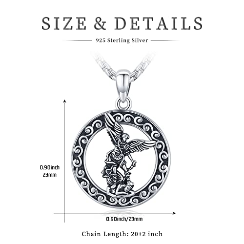 JUSTKIDSTOY Saint Michael Necklace for Men Women Sterling Silver Archangel St Michael Pendant Necklace Protector Catholic Jewelry Gifts for Husband Son Birthday 20+2"