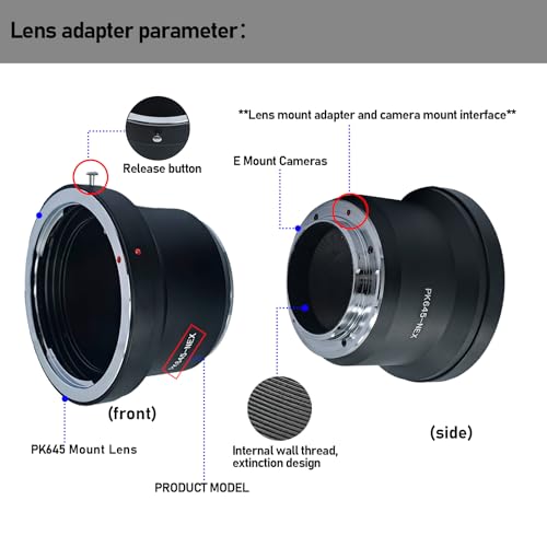Compatible with P645 PK645 Lens to NEX Camera A6300,A7,A7R,A7II,A7S,A7M2,NEX-7,NEX-6,NEX-5,VG20 VG30 VG900E,PK645 to NEX Lens Adapter.