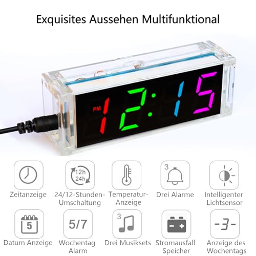 EIELE Electronic Clock Soldering Set Multicolored Display with Free Adjustment Practical Learning Program for Soldering Enthusiasts (Soldering Required)