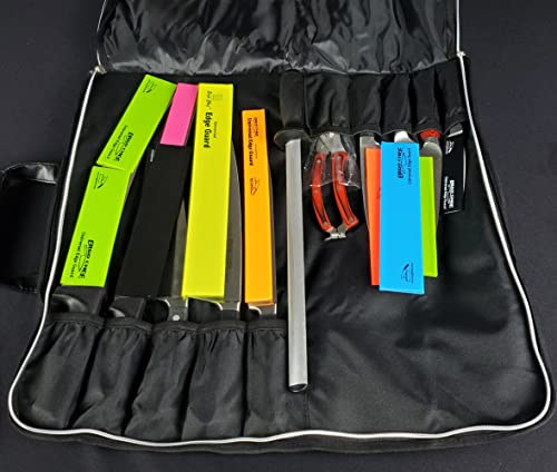 Ergo Chef Heavy Duty Waxed Canvas 10 Pocket Chef Knife Roll Bag Knife Case with Mesh Tool Pocket (Black) Durable Knife Case with Handle, Removable Shoulder Strap & Large Zippered Mesh Pocket 10 Pocket - Black
