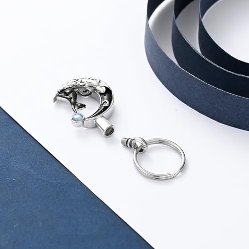 constantlife Cat Moon Urn Necklace for Women Pet Cremation Jewelry for Ashes Stainless Steel Pendant Funeral Keepsake Loved Ones Memorial Gift Black Keychain