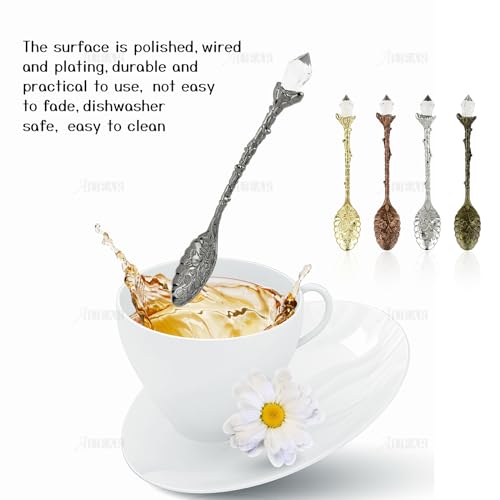 AUEAR, 50 Pack Vintage Crystal Spoons Set Carved Coffee Tea for Home Office Party Supplies Bronze & Black & Red Copper & Gold & Silver