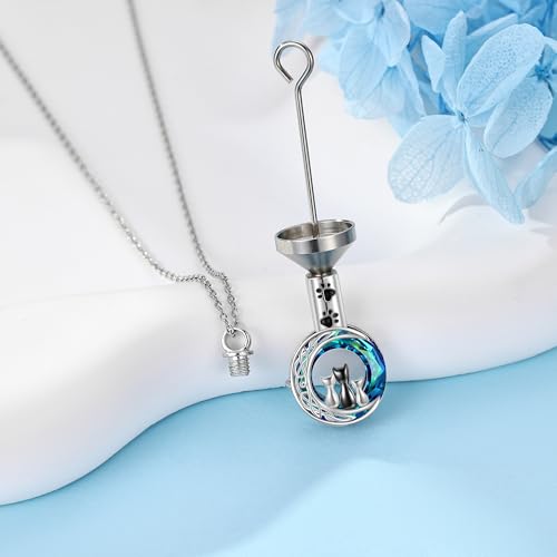 Cat Urn Necklace for Ashes Sterling Silver Cremation Necklace Memorial Keepsake Pendant Cremation Jewellery for Women Lost Loved