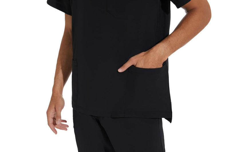 [Australia - AusPower] - Men Scrubs Set — Stretch V-Neck Scrub Top & Jogger Pant with 8 Pockets, Yoga Waistband, Anti-Wrinkle Scrubs for Men Black Medium 
