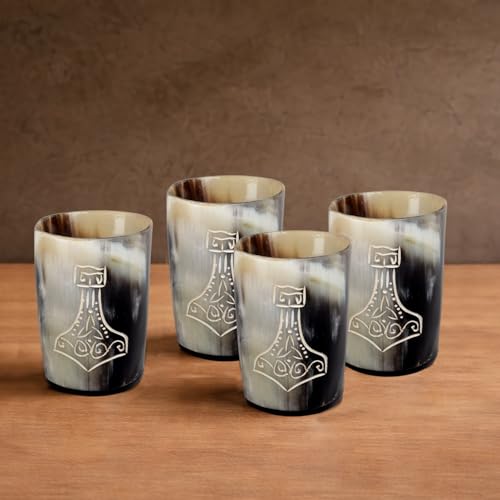 Handicrafts Home Viking Horn Shot Glasses Set of 8, Handmade Horn, Rustic Viking Drinkware Whiskey Shot Cups, Father’s day Gifts, Birthday Gifts for Men, Room Decor for Men Nordic-Hammer