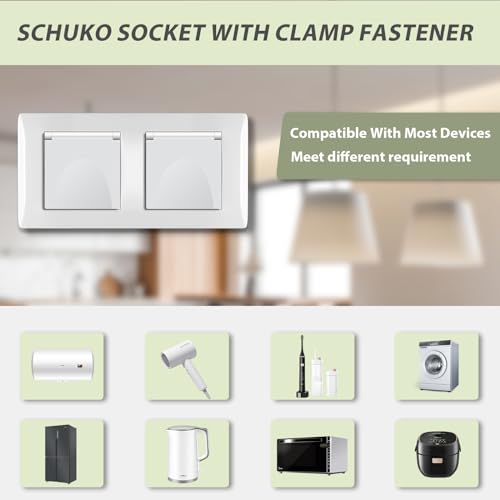 BSEED Socket with Waterproof Cover, Flush-Mounted Double Socket with Plug-In Terminal, 2-Way Socket Flush-Mounted with PC Frame, Double Wall Socket 16 Amp White - 152 mm 2 Fach mit Deckel PC 152mm