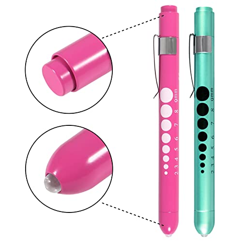 Medical Diagnostic Penlight, Pupil Light, Mini Reusable LED Pen Torch, Torch, Doctor Nurse, Emergency Pen Light with Engraving Gauge and Linea (Pink+Green) Pink + Green