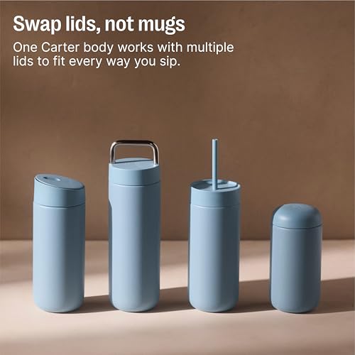 Fellow Carter Slide 16 oz Ceramic Lined Travel Coffee Mug, Hazy Blue 16 Ounces
