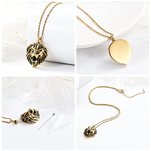 Yinplsmemory Lion Cremation Jewelry Urn Necklace for Ashes for Men Gold