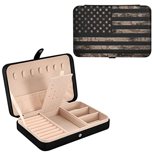 Bolaz Leather Jewelry Box Jewelry Case Storage Box American Us Flag Vintage For Rings Earrings Necklaces pattern 2