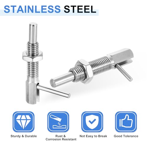 uxcell M16 stainless steel retractable indexing plunger pin with nut, spring-loaded telescopic locking latch set of 2