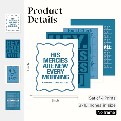 Locomiss Blue Christian College Dorm Room Wall Art Decor Posters, Blue Christian Jesus Wall Art Posters For Teen Girls College Dorm Room Bedroom Bathroom Decor, Set of 4 (8x10 Unframed) 8x10 Inches