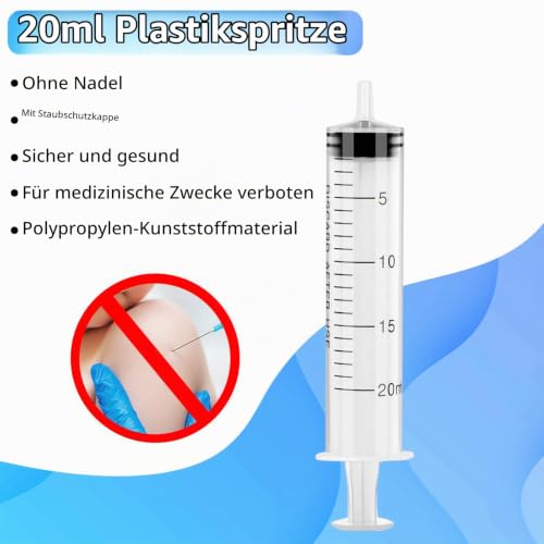 Pack of 30 Syringes 20 ml Individually Packed Disposable Syringes | 20 ml plastic syringe with lid for animal feeding, plant irrigation, laboratory, DIY, dispensing, Halloween, fancy dress