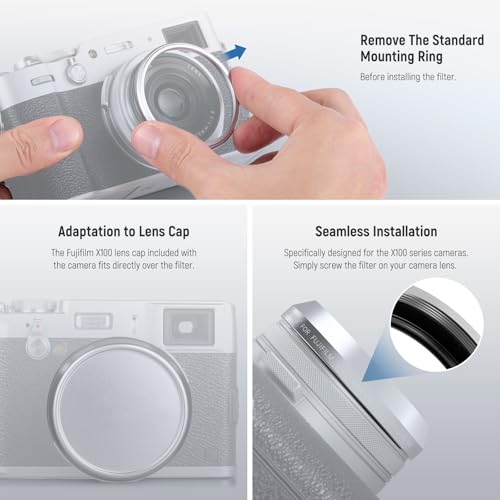 NEEWER Black Diffusion 1/4 Filter for Mist Cinematic Effect, Dreamy Effect Filter Compatible with Fujifilm X100 X100S X100F X100T X100V X100VI Cameras, Silver Black Diffusion 1/4 Filter/Silver Frame