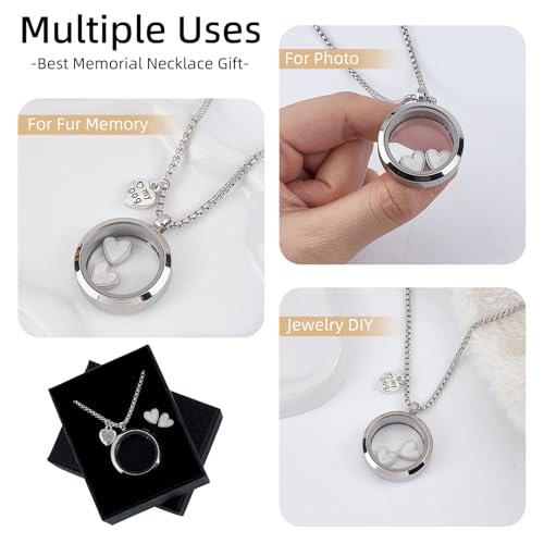 NICENEEDED Pet Fur Memorial Necklace, Dog Ashes Keepsake Necklace, Transparent Glass Circle Small Pet Urn Pendant Memorial Jewelry for Pet