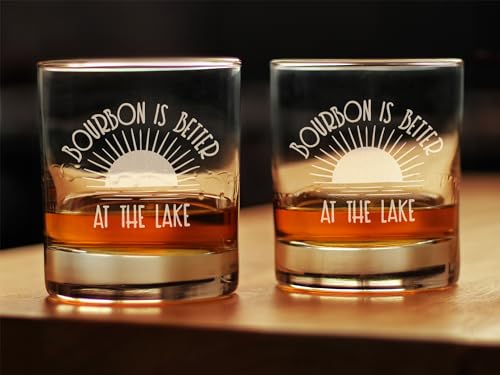 Bourbon Is Better At the Lake Rocks Glass Engraved - 10.25 oz - Set of 2