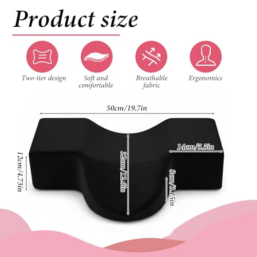 Lash Pillow for Lash Extensions, Memory Foam Lash Pillows with Neck and Back Support, Ergonomic Lash Bed Pillow with Velvet Pillowcase and Lash Organizer Pockets for Beauty Salon(Black) Black
