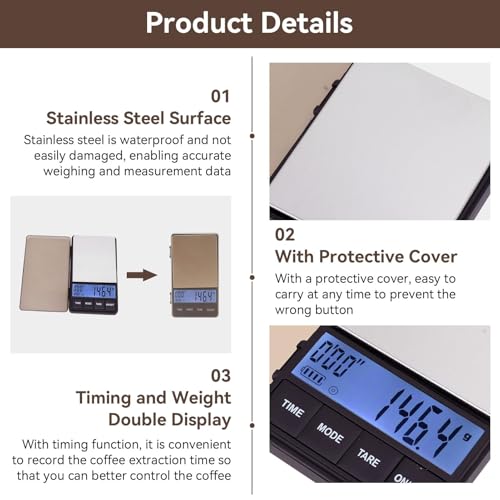 Mini Coffee Scale with Timer,1000g X 0.1g Small Thin Travel Coffee Scale,Mini Digital Scale Grams and Ounces Small and Handy Barista Scale,Digital Pocket Scale, Mini Barista Coffee Weight Scale