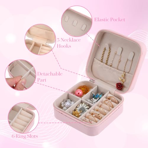 MAQUITA 12 Pack Travel Jewelry Case Bridesmaid Gifts Box, PU Leather Small Jewelrys Case Organizer Storage for Women Girls Rings Earrings (Pink) pink-12pcs