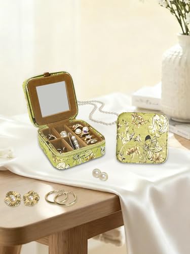 Small Travel Jewelry Box for Women - Mini Jewellery Organizer with Mirror