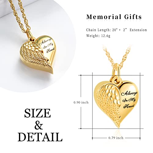 shajwo Cremation Jewelry Angel Wing Heart Urn Necklaces for Ashes Memorial Keepsake Pendant for Women Men Open Style-Mom