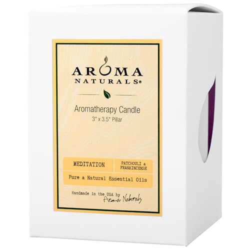 Aroma Naturals Patchouli and Frankincense Essential Oil White Scented Pillar Candle, Meditation, 3 inch x 3.5 inch Patchouli & Frankincense (Meditation) 3" x 3.5"