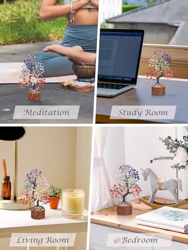 Top Plaza 7 Chakra Stone Tree Healing Crystals Spiritual Energy Gifts for Women Mom Handmade Natural Gemstone Meditation Life Tree Good Luck Home Office Decor
