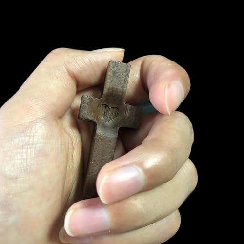 Cross my Heart，Small Wooden Cross，Encouragement Gifts Stress Relief, Pocket Handheld Prayer Crosses, Religious Gifts (1PCS) 1PCS