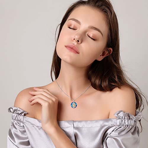 PROESS 925 Sterling Silver Otter/Monkey/Dolphin/Polar Bear/Peacock/Phoenix/Anchor/Lotus/Rose/Strawberry Necklace Crystal Jewelry for Women Birthday Christmas with 18"+2" Chain Anchor