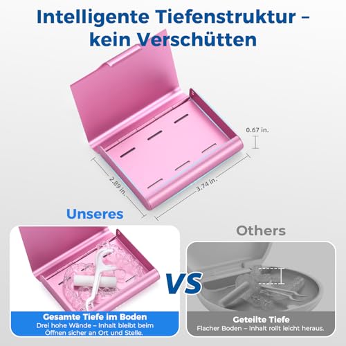 Aluminium Braces Box, Tooth Splint Box, Compatible with Invisalign, Portable Partial Denture Box, Lightweight, Durable and Easy to Clean Braces Box, Pink