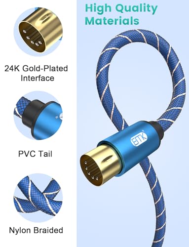EMK 5-Pin DIN MIDI Cable Male to Male Midi Cables Compatible with MIDI Keyboard/Synthesizer/Guitar Multi Effects/Audio Interface/Audio Mixer/Audio Amplifier/External Sound Card (6.6Feet/2m-2PCS) 6.6Feet/2m-2PCS