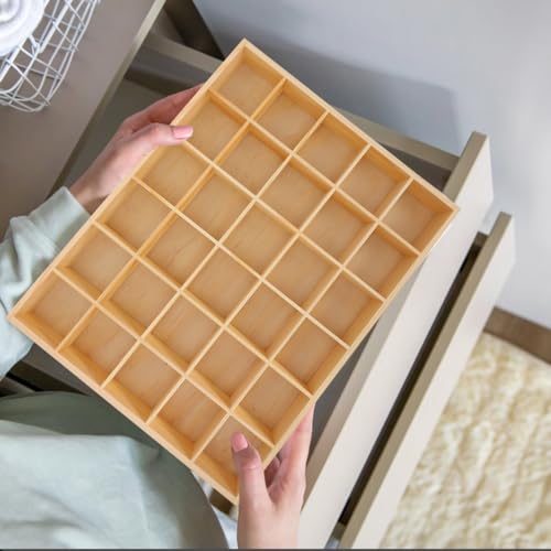 Zerodeko Stackable Jewelry Organizer Tray with 30 Compartments Wooden Storage Box for Earrings Necklaces Bracelets and Keys Drawer Organizer for Home and Closet