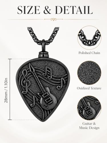 Guitar Pick Necklace Music Soundwave Guitar Pick Pendant with Music Note Jewelry Musicians Gifts 2-Black