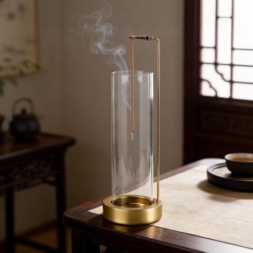 Incense Holder for Sticks, Anti-Ash Flying Incense Burner with 30 Incense Sticks, Detachable Glass Ash Catcher (Stainless Steel, Gold) Gold-1pc Stainless Steel