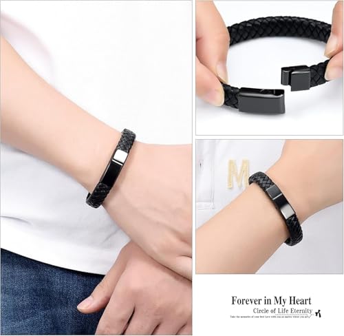 zeqingjw Cremation Urn Bracelet for Ashes Leather Memorial Urn Bangle Ashes Holder Stainless Steel Loved Ones Funeral Keepsake Bracelet for Human Pet with Fill Kit A-Black-22CM/8.66inch