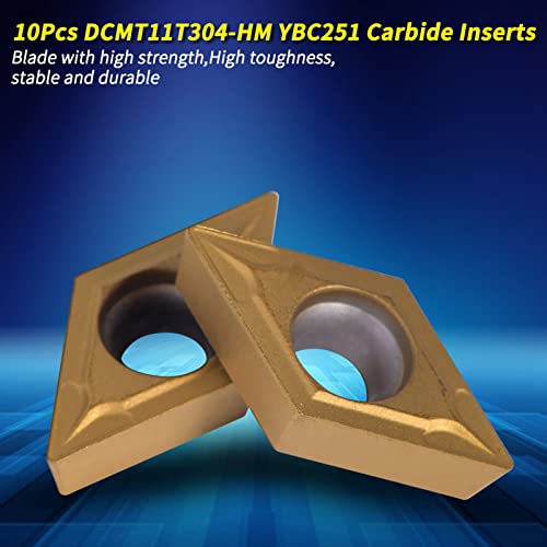 10pcs CNC Carbide Insert Cutters, CNC Milling Inserts Indexable Lathe Milling Inserts Turning Tools with Box DCMT11T304-HM YBC251