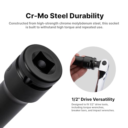 Capri Tools 1/2-inch drive extended 21 mm wheel lug nut socket with non-marring protective sleeve