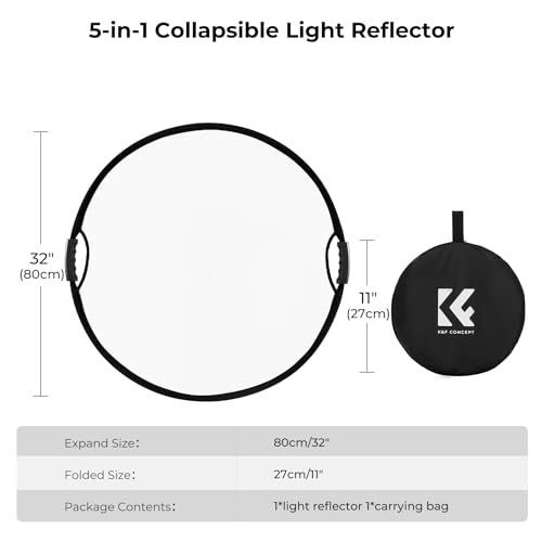 K&F CONCEPT 5-in-1 Light Reflector, 32"/80cm with Handle Grip & Bag 32 inches (80 cm)