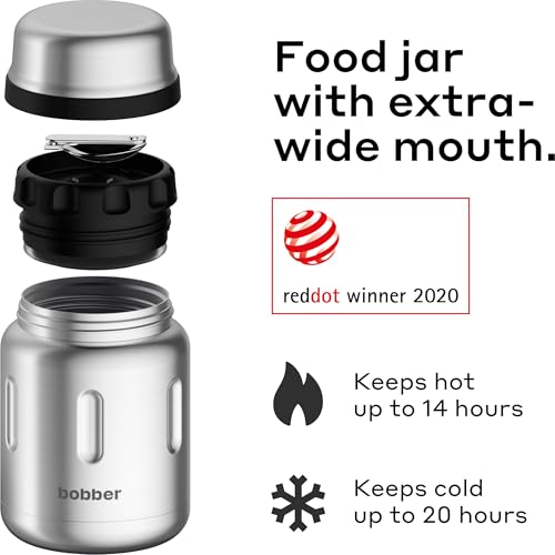 BOBBER 24 oz Insulated Stainless Steel Thermo for Hot Food with Extra-Wide Mouth, Built-in Spoon and Bowl – Keeps Food Hot for 14 Hours and Cold for 20 Hours (Matte) 24 Ounces Matte