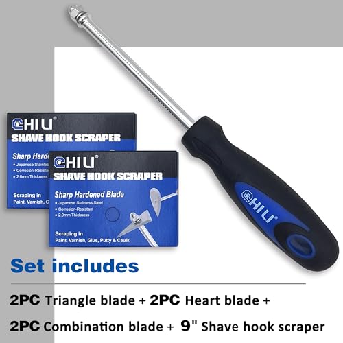 CHILI 3-in-1 stainless steel paint scraper set with triangle, combination, heart blades and replacements