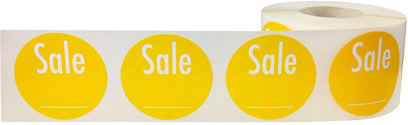 Yellow with White Writable Sale Stickers for Pricing and Discounts 1.5 Inch Round Circle Labels with Blank Space for Custom Price 500 Total Adhesive Stickers on a Roll